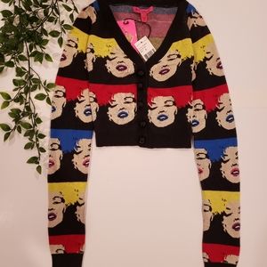 Rare Betsey Johnson Marilyn Monroe print cardigan